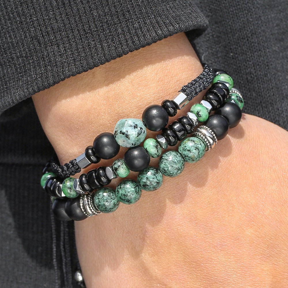 Vintage Stackable Bracelet Set | African Turquoise & Black Onyx Beaded Handcrafted Wristband