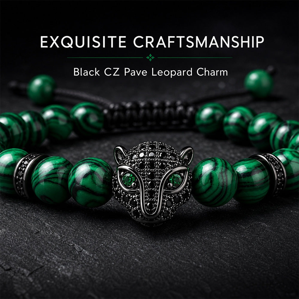Leopard print peacock stone bracelet for men and women