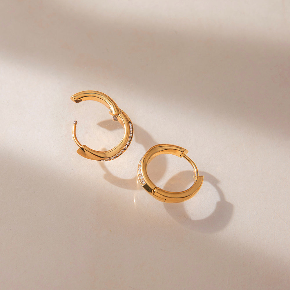 Geometric Crystal Huggie Hoop Earrings | Waterproof Stainless Steel Earrings for Women