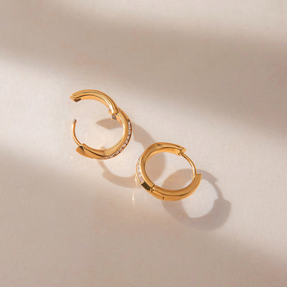 Geometric Crystal Huggie Hoop Earrings | Waterproof Stainless Steel Earrings for Women