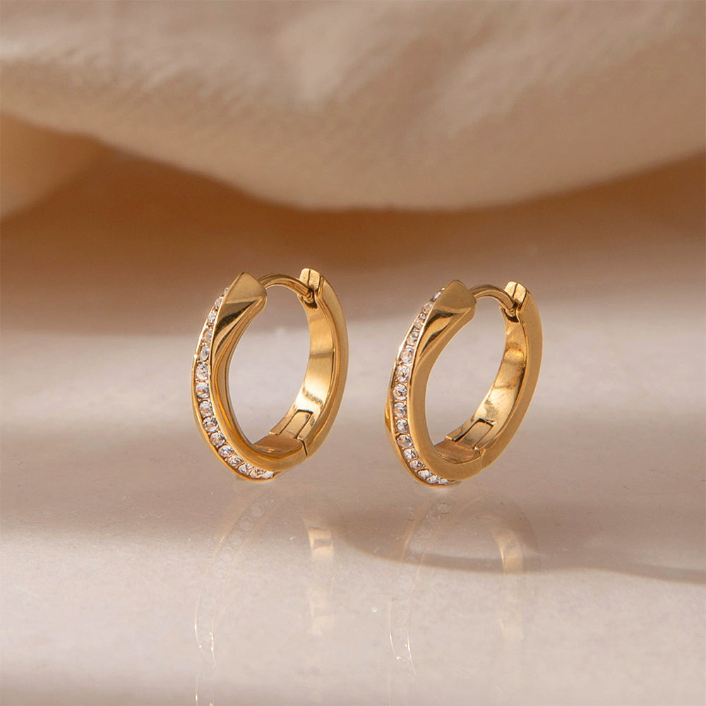 Geometric Crystal Huggie Hoop Earrings | Waterproof Stainless Steel Earrings for Women