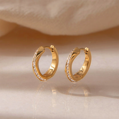 Geometric Crystal Huggie Hoop Earrings | Waterproof Stainless Steel Earrings for Women