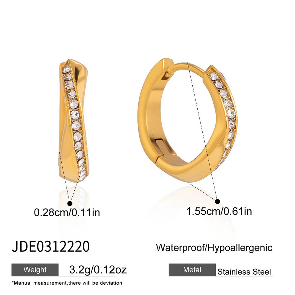 Geometric Crystal Huggie Hoop Earrings | Waterproof Stainless Steel Earrings for Women