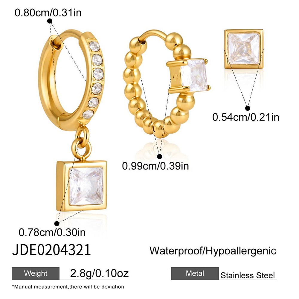 18K Gold Stainless Steel Geometric Stud Earring Set – Waterproof Hypoallergenic Jewelry