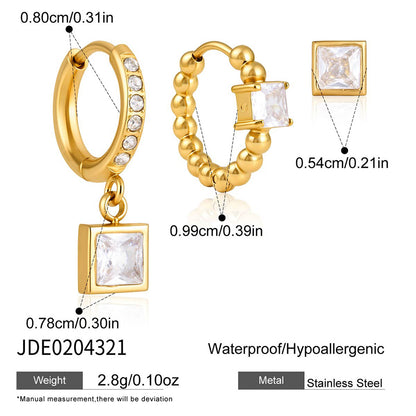 18K Gold Stainless Steel Geometric Stud Earring Set – Waterproof Hypoallergenic Jewelry