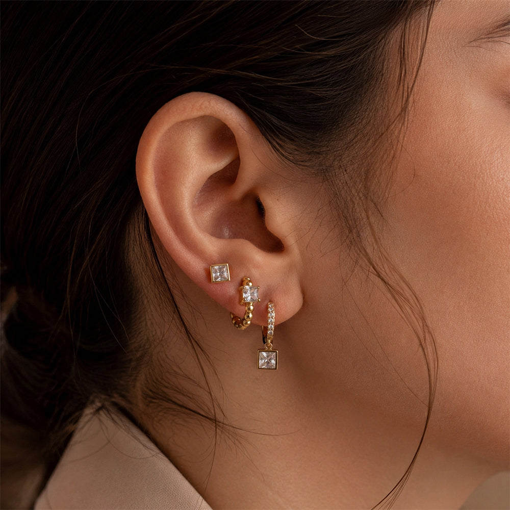 18K Gold Stainless Steel Geometric Stud Earring Set – Waterproof Hypoallergenic Jewelry