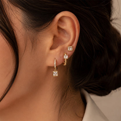 18K Gold Stainless Steel Geometric Stud Earring Set – Waterproof Hypoallergenic Jewelry