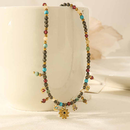 Bohemian-style gemstone floral multi-gem necklace – unique design, stackable choker