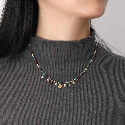Bohemian-style gemstone floral multi-gem necklace – unique design, stackable choker