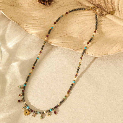 Bohemian-style gemstone floral multi-gem necklace – unique design, stackable choker