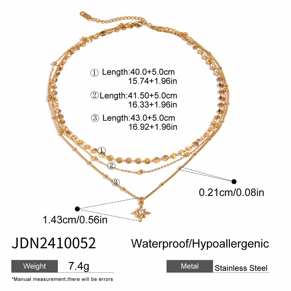 Layered Gold Star Pendant Necklace | Waterproof Stainless Steel Triple-Layer Necklace for Women