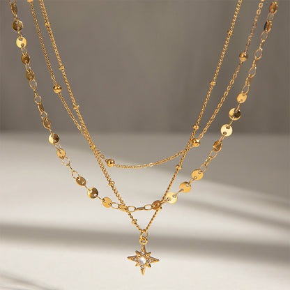 Layered Gold Star Pendant Necklace | Waterproof Stainless Steel Triple-Layer Necklace for Women
