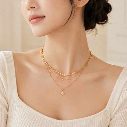 Layered Gold Star Pendant Necklace | Waterproof Stainless Steel Triple-Layer Necklace for Women