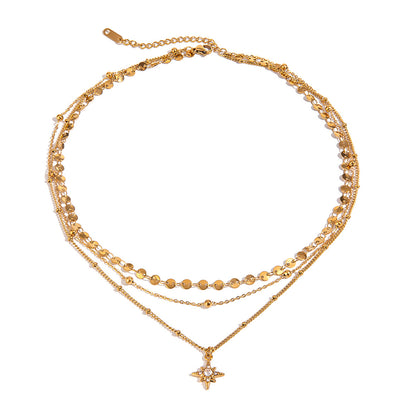 Layered Gold Star Pendant Necklace | Waterproof Stainless Steel Triple-Layer Necklace for Women