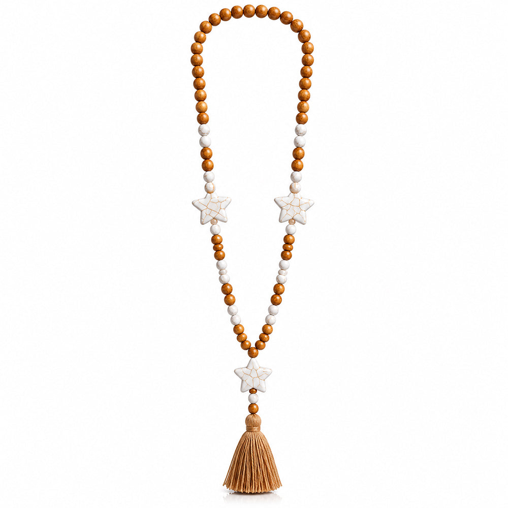 Vintage ethnic style wooden bead sweater chain