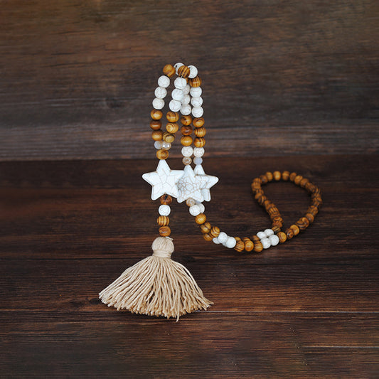 Vintage ethnic style wooden bead sweater chain