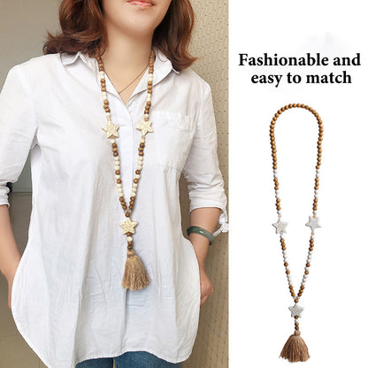Vintage ethnic style wooden bead sweater chain