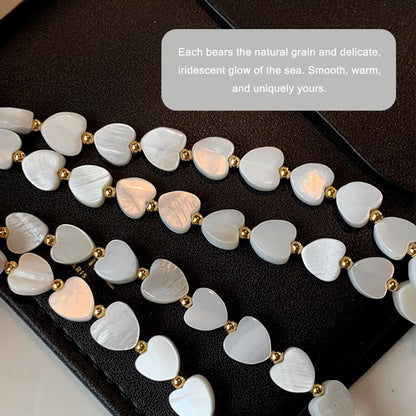 Freshwater Mother of Pearl Heart Necklace | 18K Gold-Plated OT Clasp Beaded Necklace for Women
