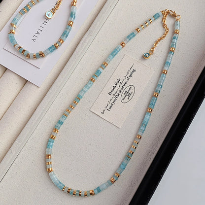 Natural Aquamarine Beaded Necklace | Handmade 24K Gold-Plated Gemstone Choker for Women