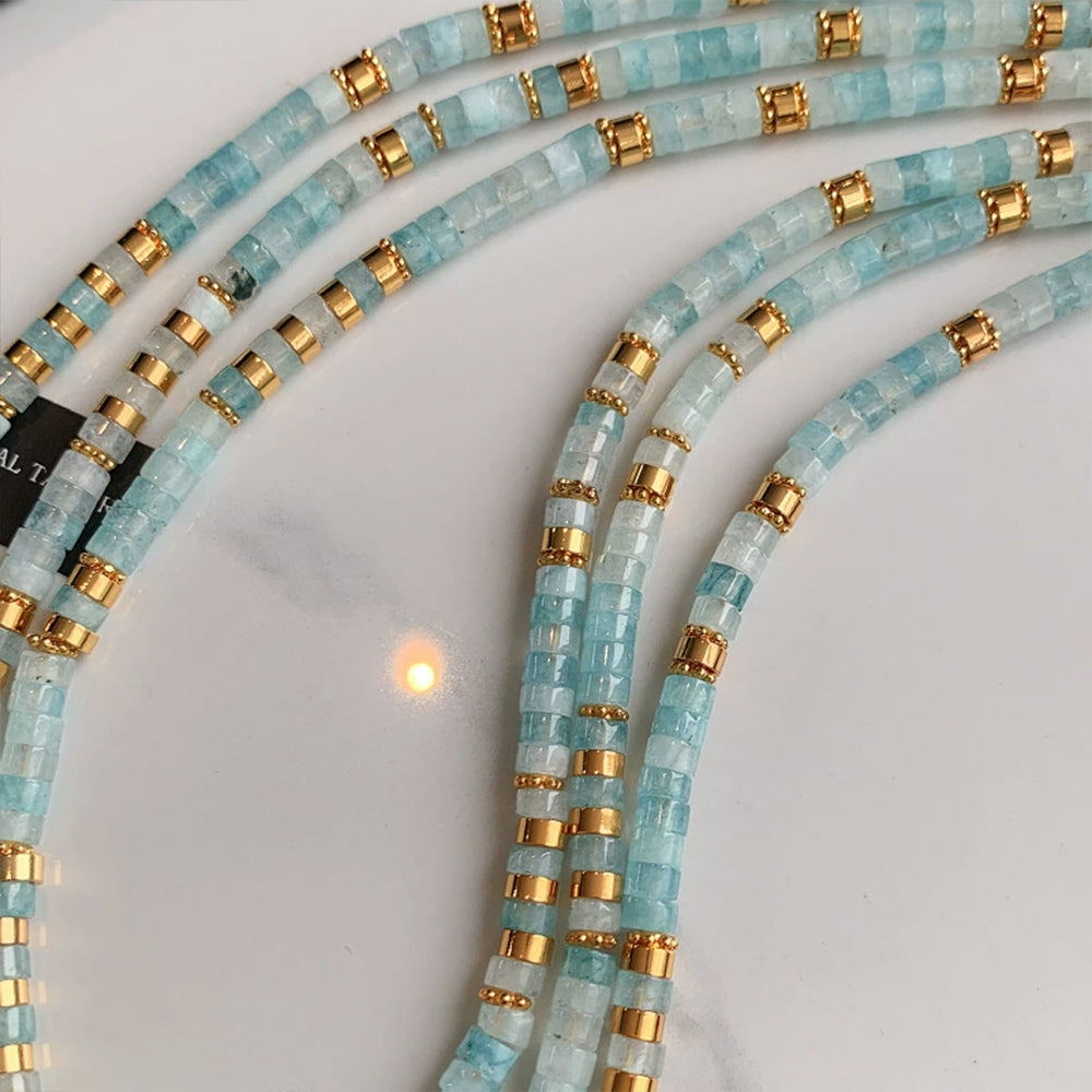 Natural Aquamarine Beaded Necklace | Handmade 24K Gold-Plated Gemstone Choker for Women