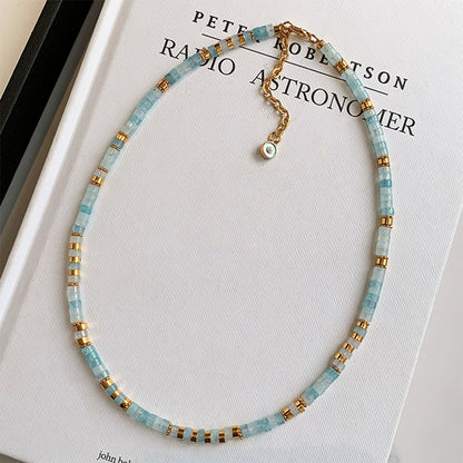 Natural Aquamarine Beaded Necklace | Handmade 24K Gold-Plated Gemstone Choker for Women