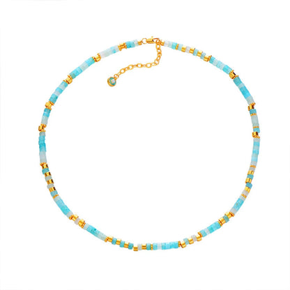 Natural Aquamarine Beaded Necklace | Handmade 24K Gold-Plated Gemstone Choker for Women