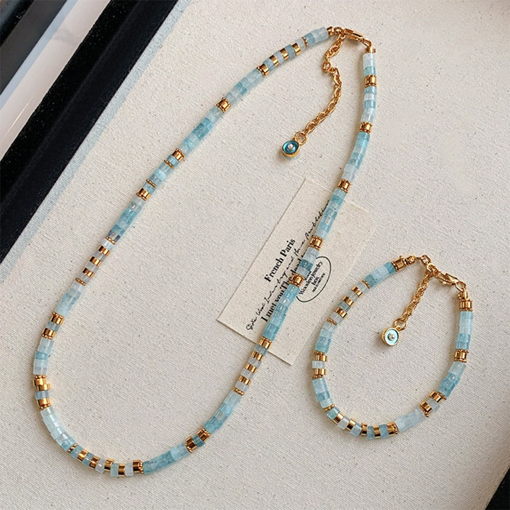 Natural Aquamarine Beaded Necklace | Handmade 24K Gold-Plated Gemstone Choker for Women