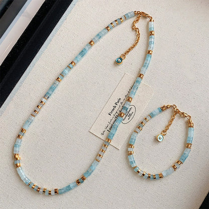 Natural Aquamarine Beaded Necklace | Handmade 24K Gold-Plated Gemstone Choker for Women