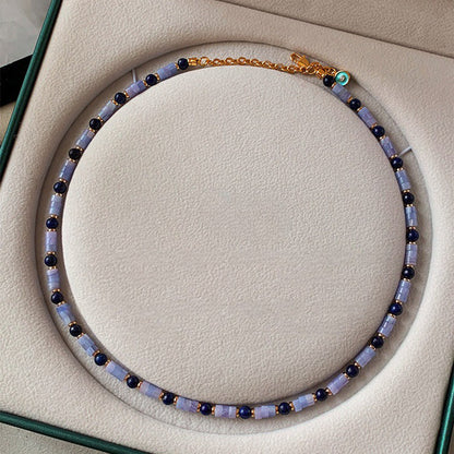 Purple Agate & Natural Lapis Lazuli Beaded Choker Necklace – Light Luxury Mixed Gemstone Jewelry for Women