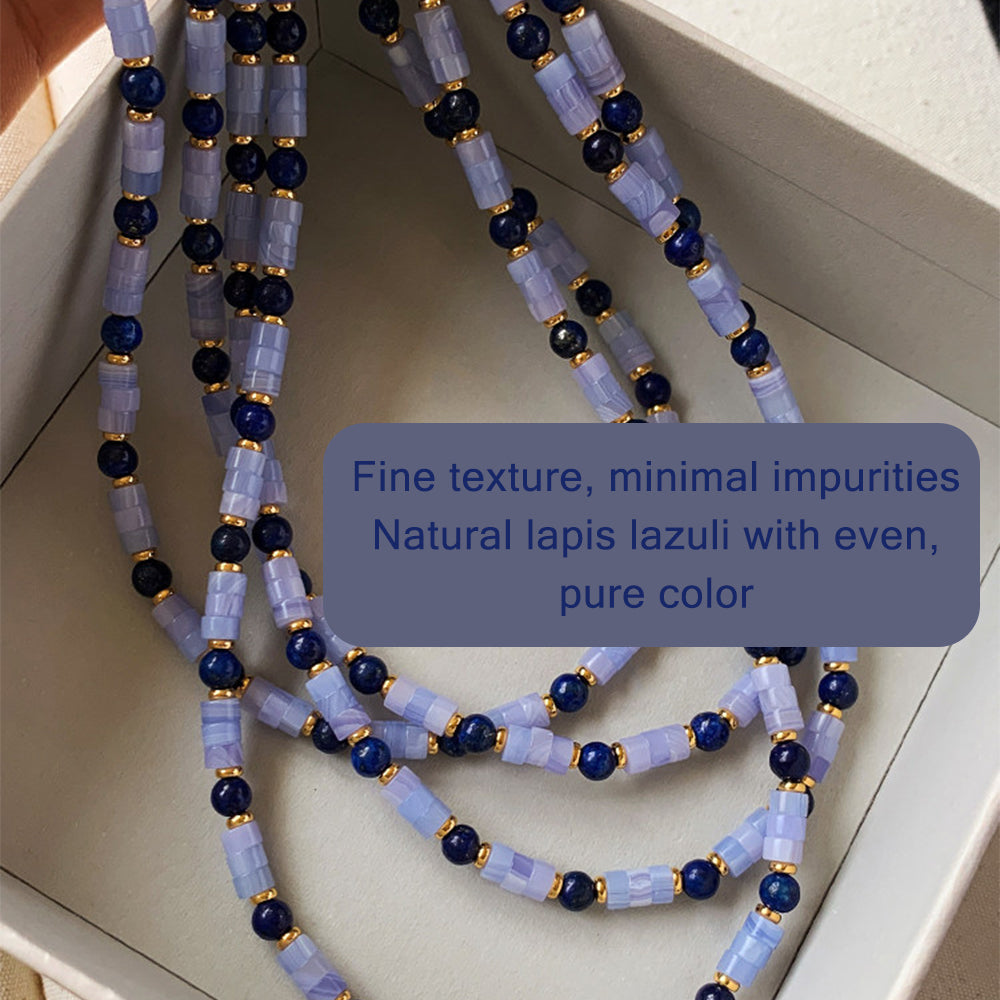 Purple Agate & Natural Lapis Lazuli Beaded Choker Necklace – Light Luxury Mixed Gemstone Jewelry for Women