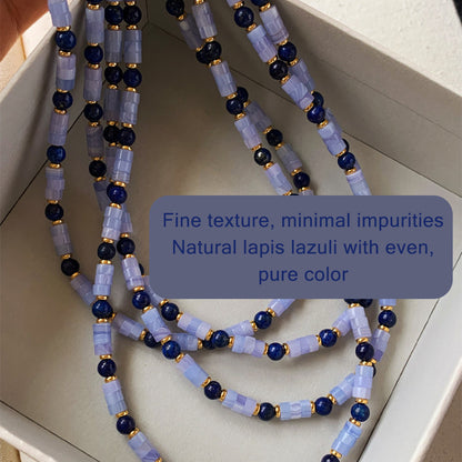 Purple Agate & Natural Lapis Lazuli Beaded Choker Necklace – Light Luxury Mixed Gemstone Jewelry for Women