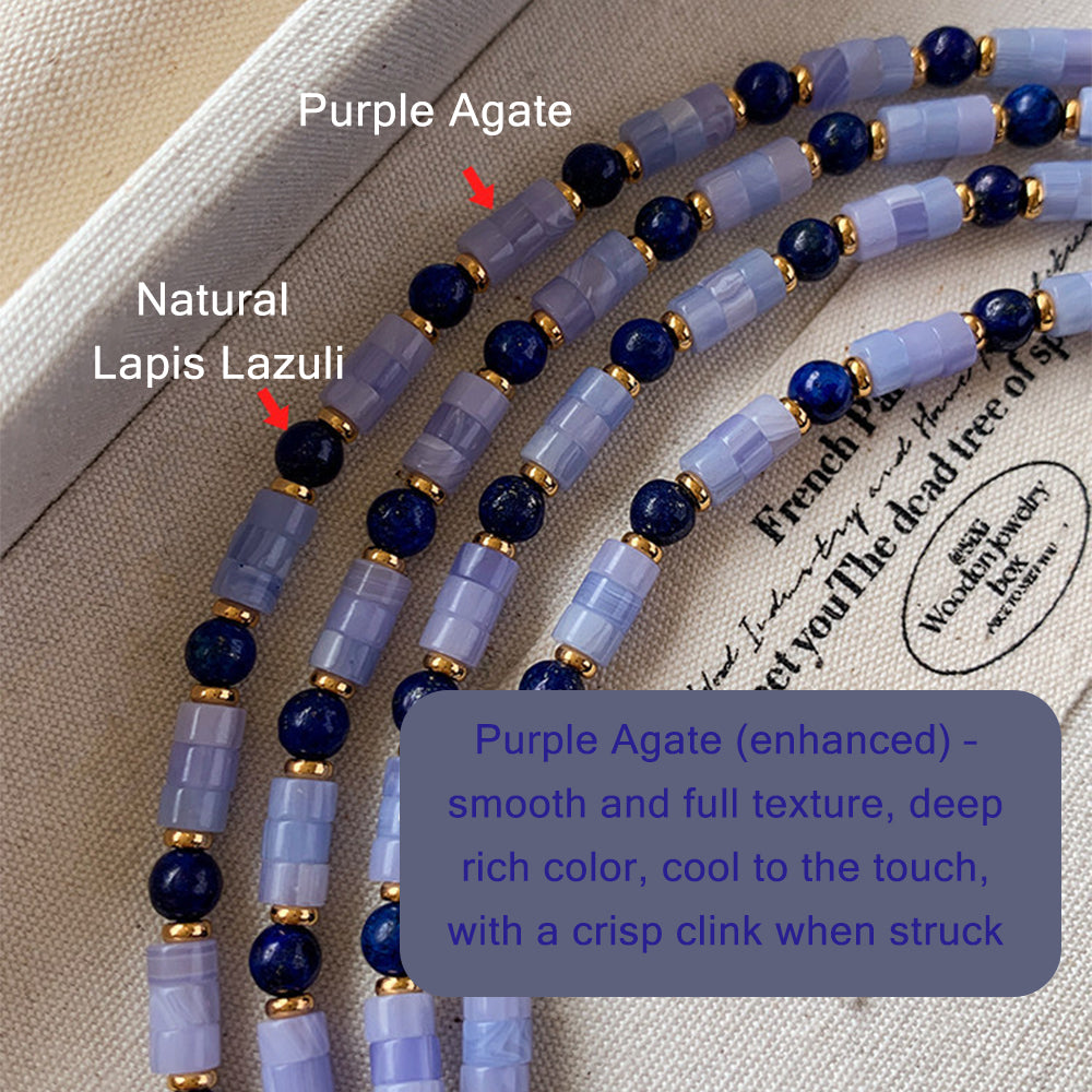 Purple Agate & Natural Lapis Lazuli Beaded Choker Necklace – Light Luxury Mixed Gemstone Jewelry for Women