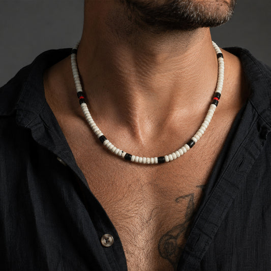 Bohemian Black & White Beaded Necklace | Handmade Unisex Statement Necklace (62cm)