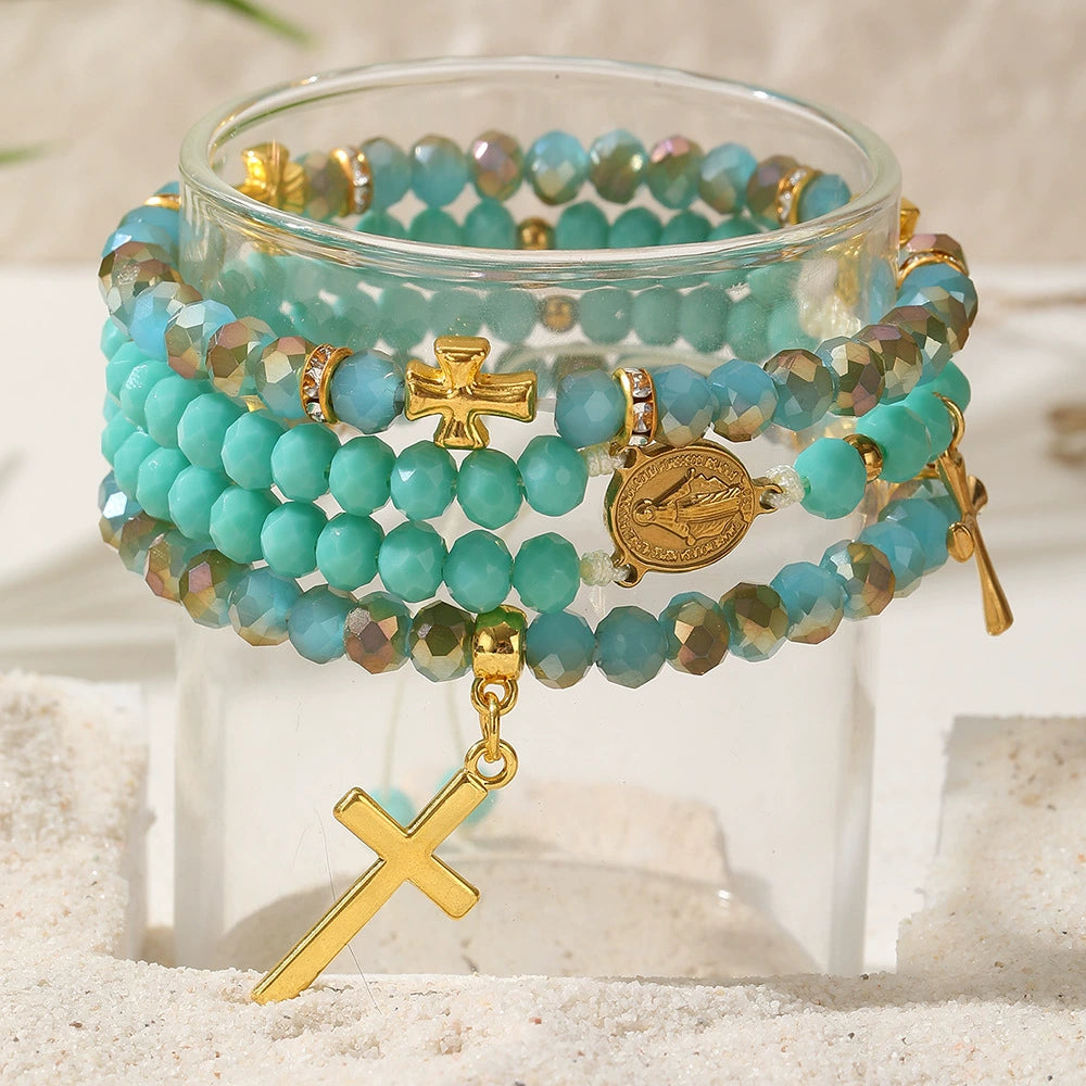 Bohemian Turquoise-Style Cross Beaded Bracelet | Handmade Unisex Bracelet