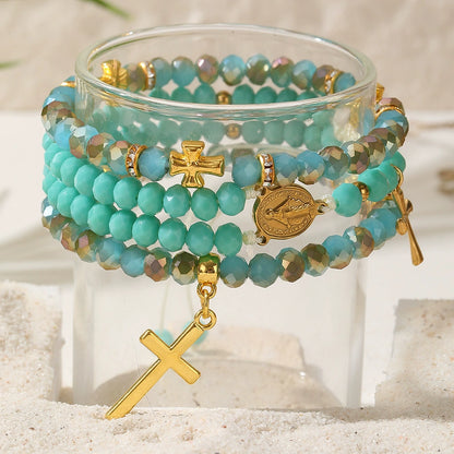 Bohemian Turquoise-Style Cross Beaded Bracelet | Handmade Unisex Bracelet