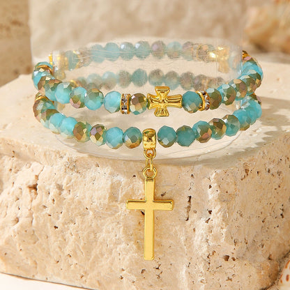 Bohemian Turquoise-Style Cross Beaded Bracelet | Handmade Unisex Bracelet