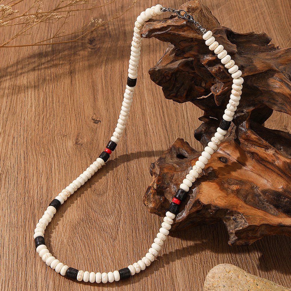 Bohemian Black & White Beaded Necklace | Handmade Unisex Statement Necklace (62cm)