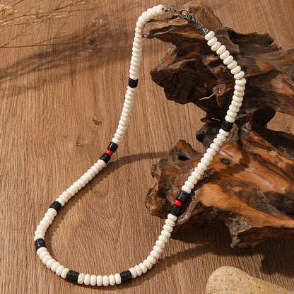 Bohemian Black & White Beaded Necklace | Handmade Unisex Statement Necklace (62cm)