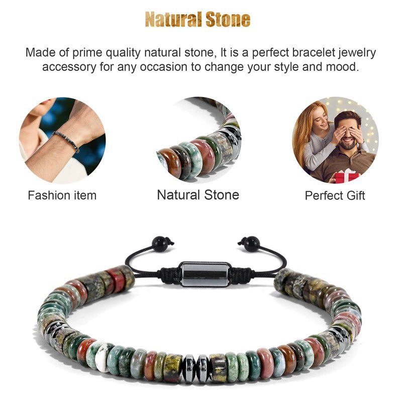 Natural Black Agate & Magnetic Hematite Bracelet | Adjustable Handmade Beaded Bracelet