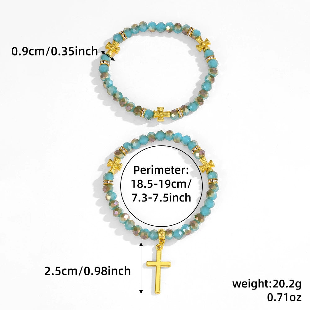 Bohemian Turquoise-Style Cross Beaded Bracelet | Handmade Unisex Bracelet