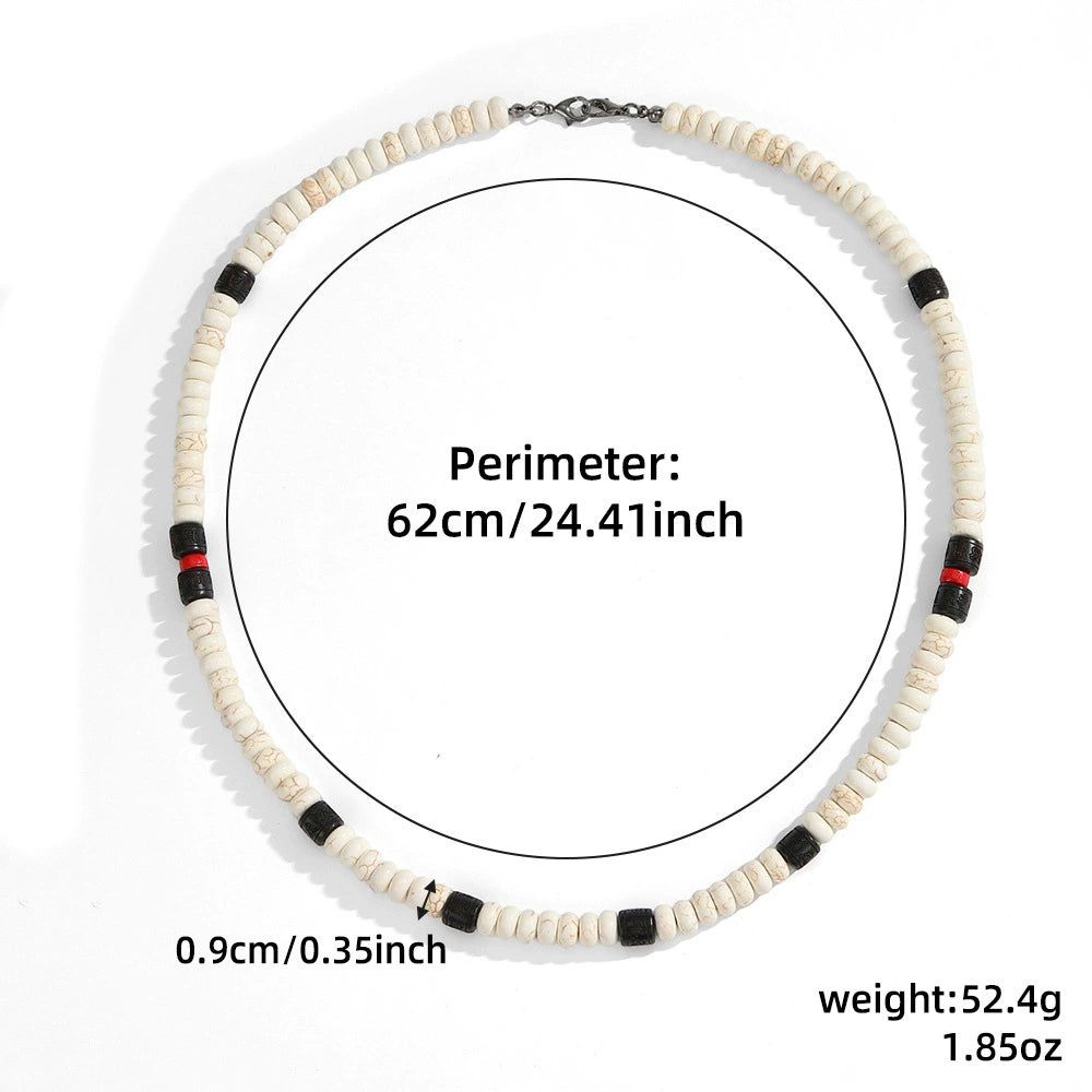 Bohemian Black & White Beaded Necklace | Handmade Unisex Statement Necklace (62cm)