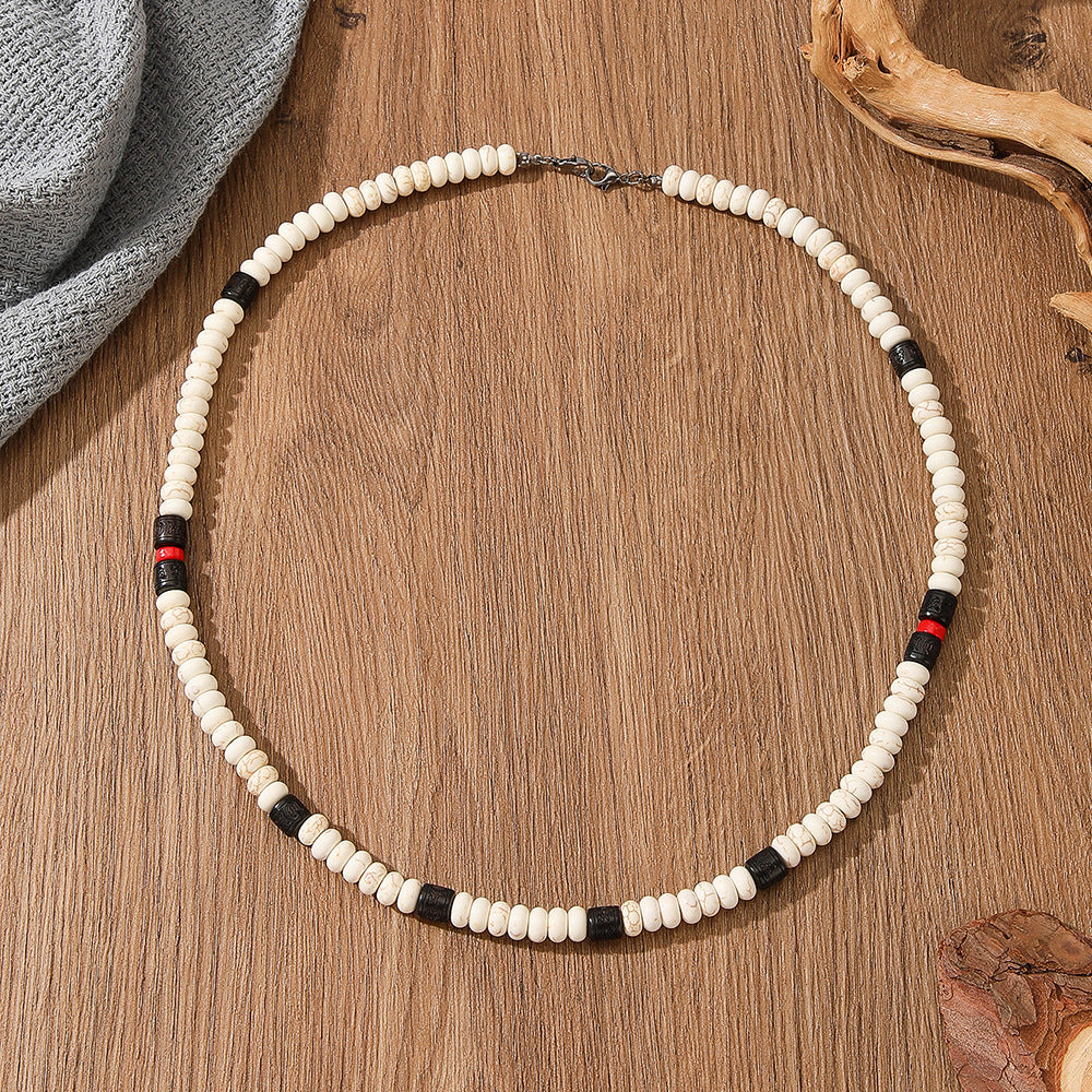 Bohemian Black & White Beaded Necklace | Handmade Unisex Statement Necklace (62cm)
