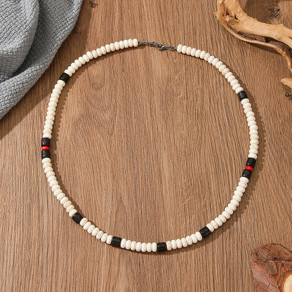 Bohemian Black & White Beaded Necklace | Handmade Unisex Statement Necklace (62cm)