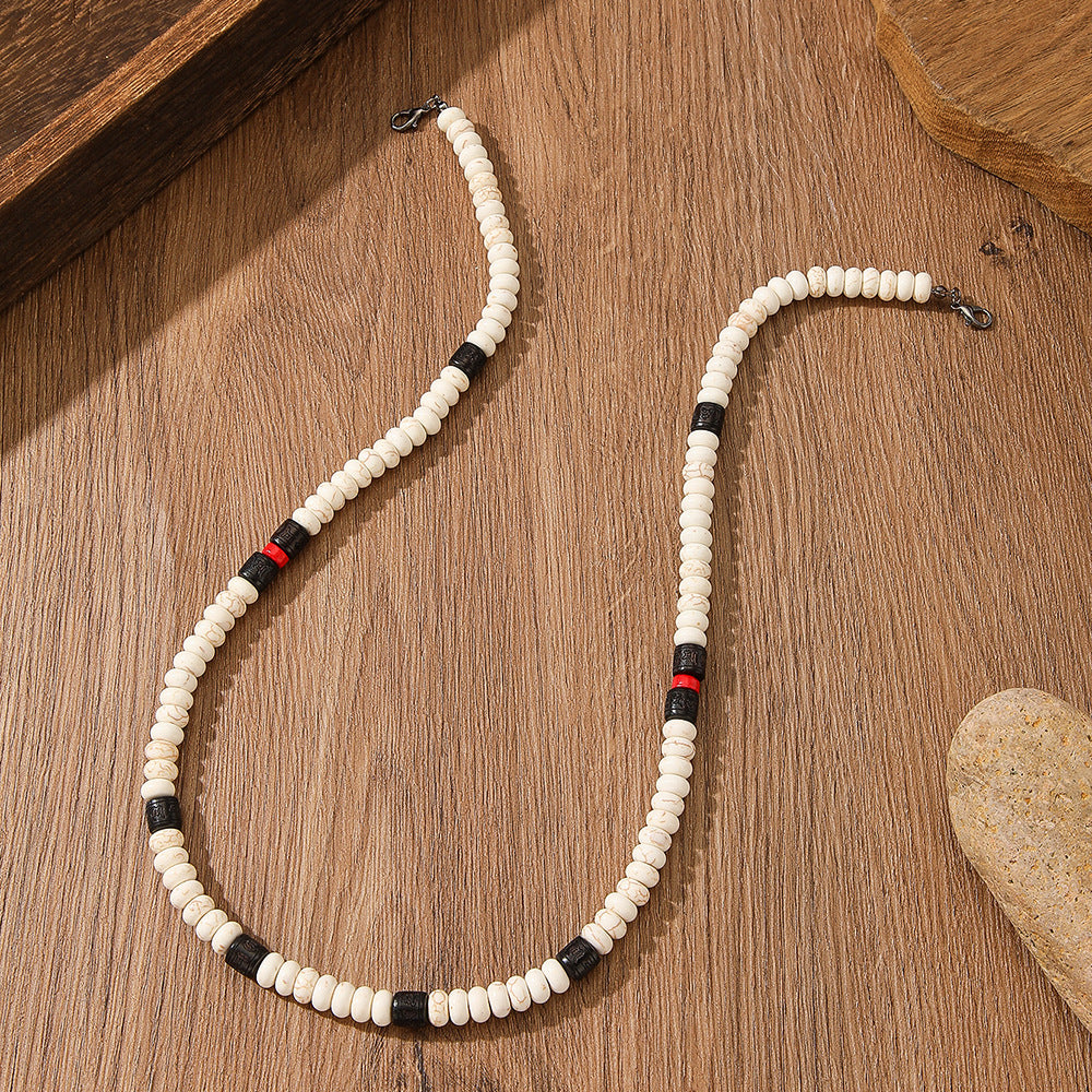 Bohemian Black & White Beaded Necklace | Handmade Unisex Statement Necklace (62cm)