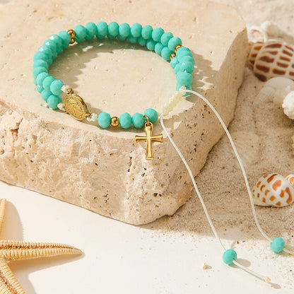 Bohemian Turquoise-Style Cross Beaded Bracelet | Handmade Unisex Bracelet
