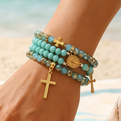 Bohemian Turquoise-Style Cross Beaded Bracelet | Handmade Unisex Bracelet